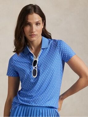 RLX Ralph Lauren Blue Polka Dot Button Down Polo